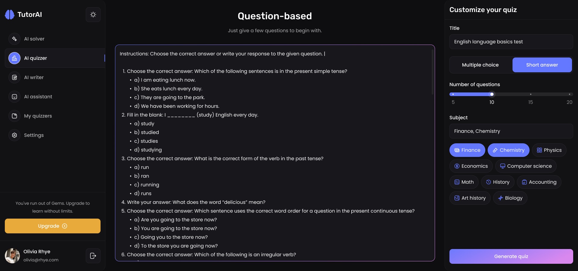Generate quiz