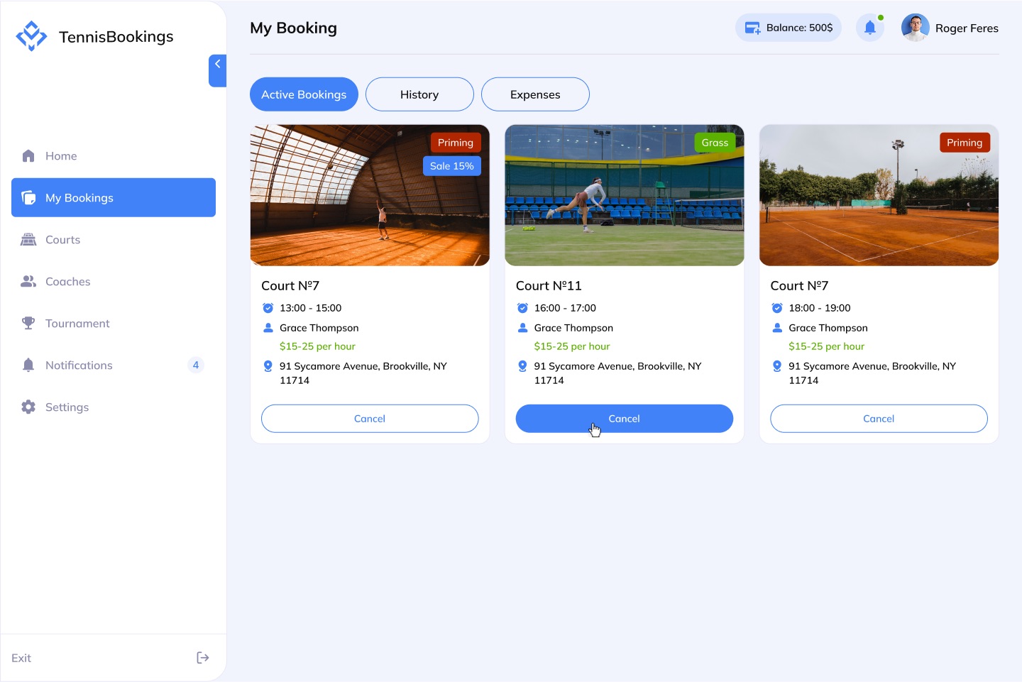 My Bookings (Active Bookings)