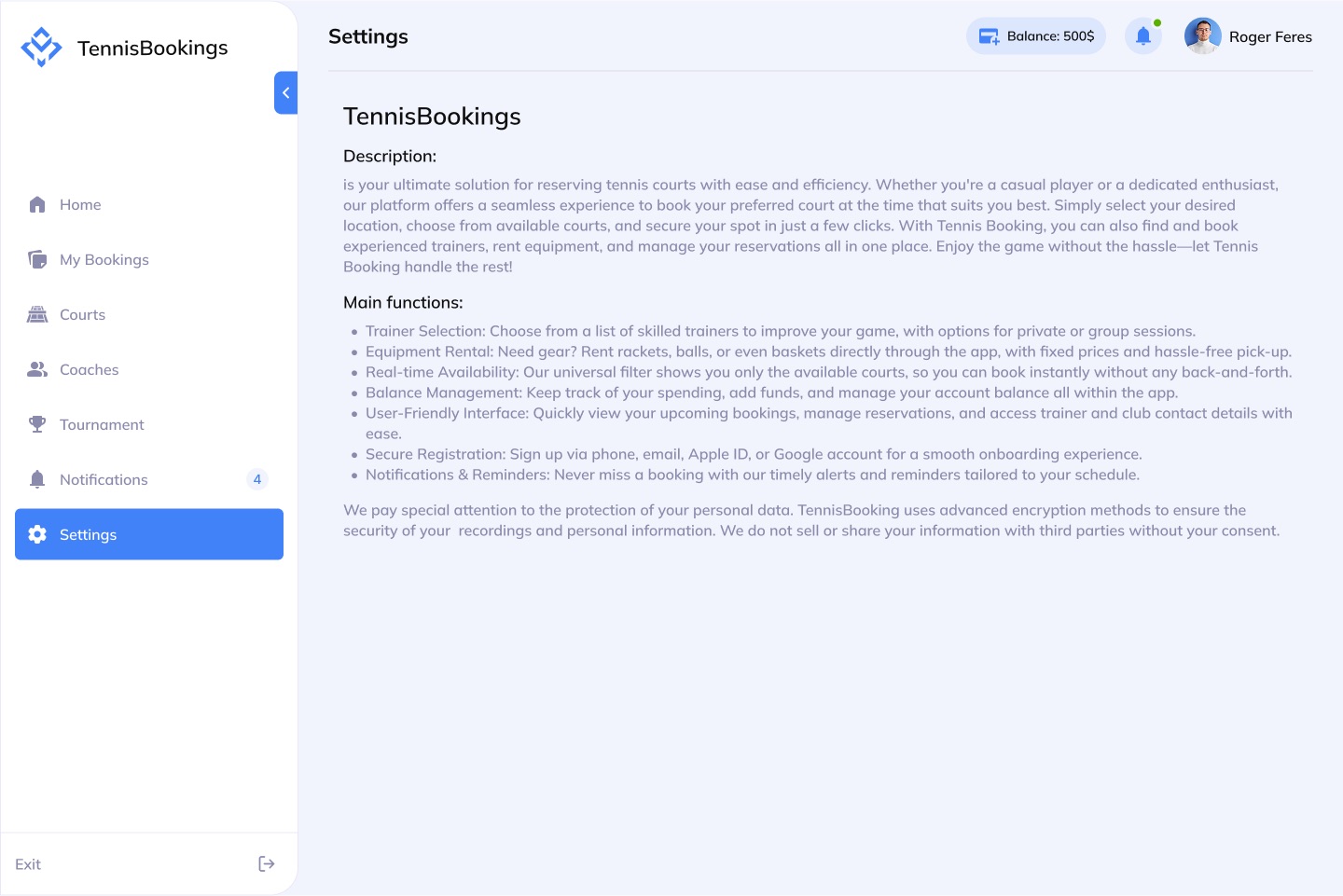 Settings app info